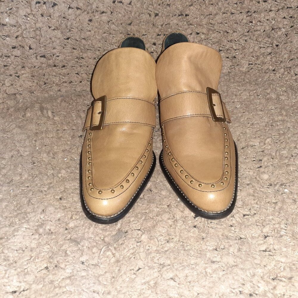 JOHN FLUEVOG-Vintage 2007-Picnic Chianti-Studded Monk Strap-Tan Leather-Sz 6-NM - Picture 3 of 7